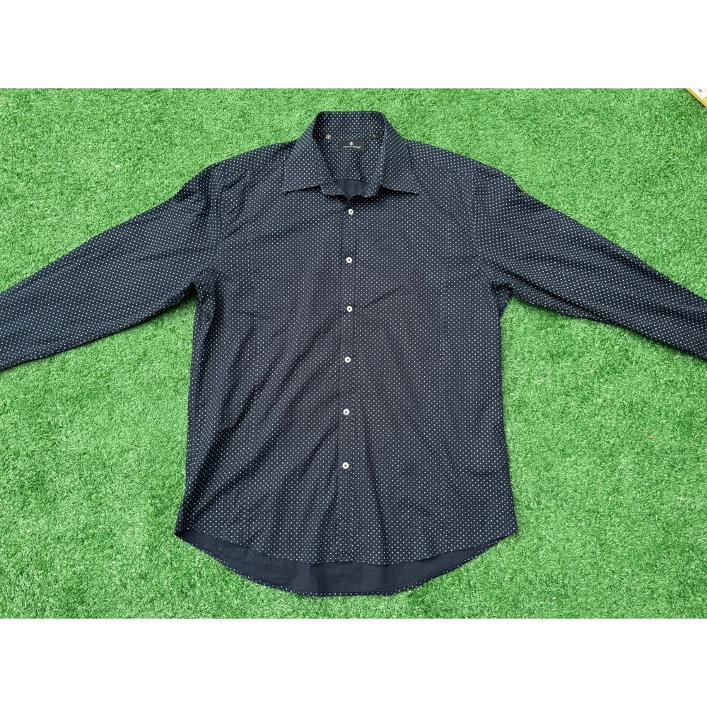 7‎ Diamonds Mens Navy Blue Diamond Print Long Sleeve Button Down Shirt Large